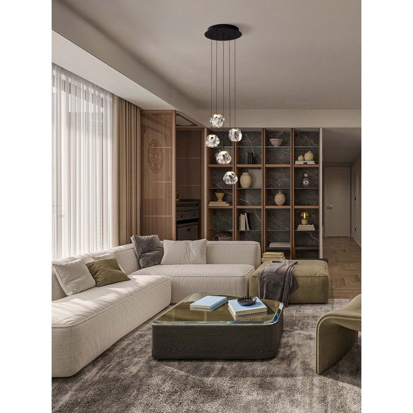Lampadario LED nero opaco in metallo con paralume in vetro acrilico con intensità regolabile ø 30 cm Ifos – Nova Luce-image-1