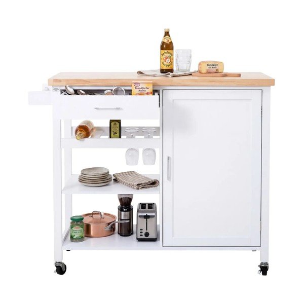 Tavolino da servizio in legno di cauciù massiccio su ruote 48x105 cm Frankfurt – Premier Housewares-image-4