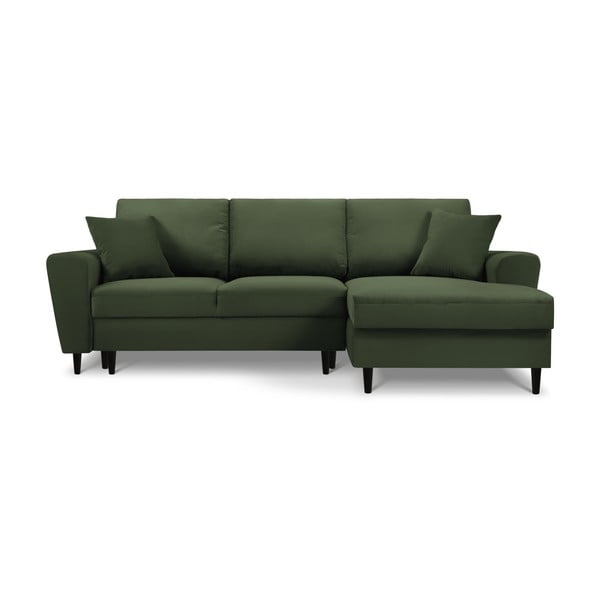 Divano angolare verde allungabile e con contenitore (con penisola a destra/con chaise lounge) con rivestimento in velluto a coste Kyoto – Cosmopolitan Design