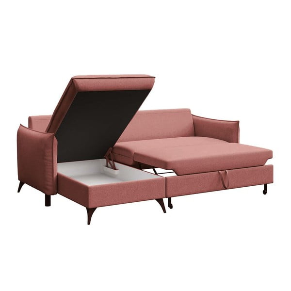 Divano angolare rosa allungabile e con contenitore (con penisola a sinistra e chaise lounge) Brim – Rodier-image-3