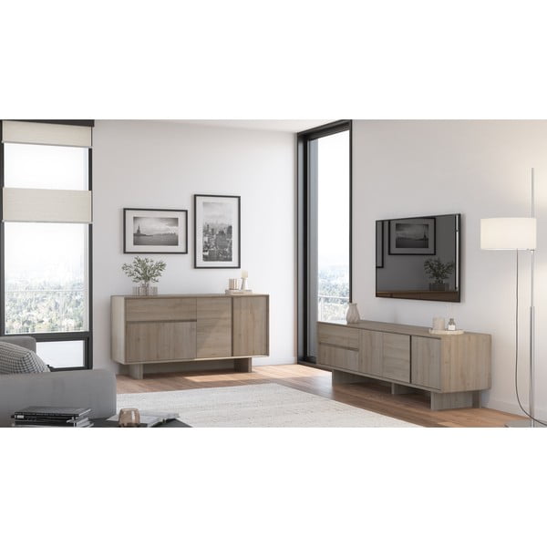 Mobile TV di colore naturale con effetto rovere 180x55x45 cm Carpi – Marckeric-image-1