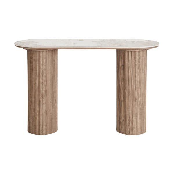 Tavolo consolle beige/di colore naturale con piano effetto marmo 40x120 cm Athens – House Nordic-image-2
