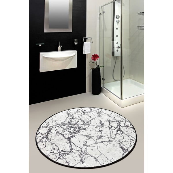 Tappeto da bagno Marble Circle bianco e nero, ø 100 cm - Foutastic-image-1