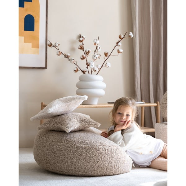 Pouf a sacco per bambini marrone chiaro con rivestimento in bouclé Round – Wigiwama-image-2