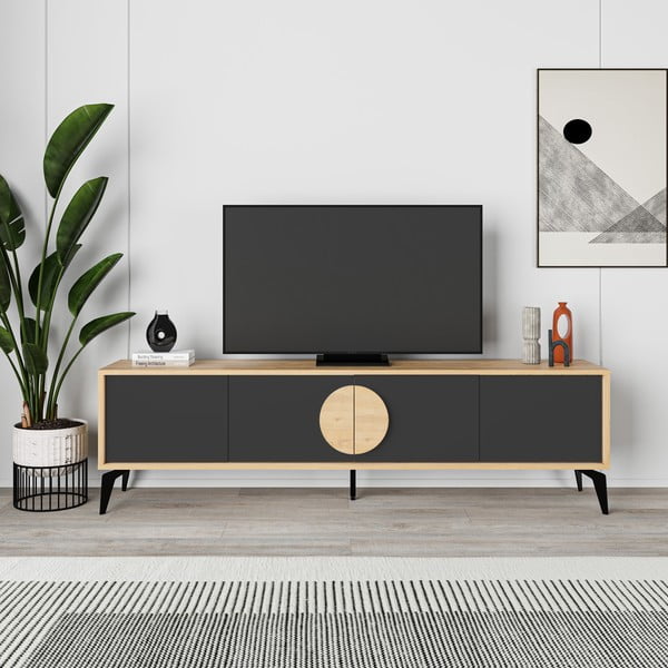 Tavolo TV in rovere nero e naturale 180x51 cm Vae - Marckeric-image-4