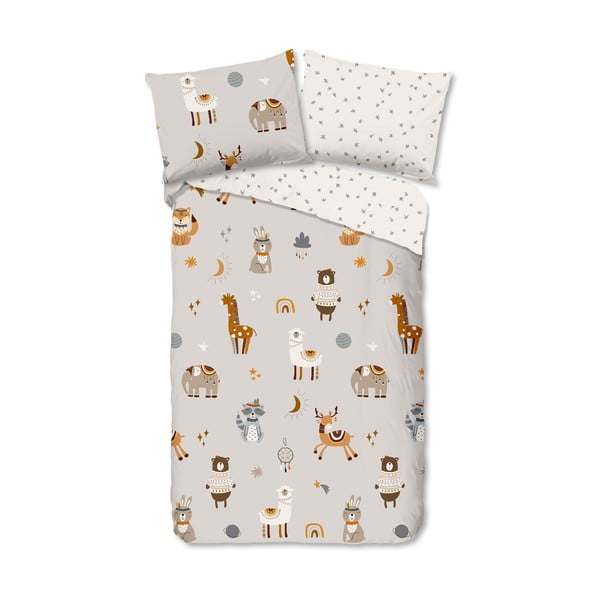Set copripiumino e federa da bambini greige in cotone per letto singolo 140x200 cm Woody – Good Morning