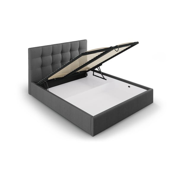 Letto matrimoniale imbottito grigio scuro con contenitore con griglia 180x200 cm Nerin - Mazzini Beds-image-3