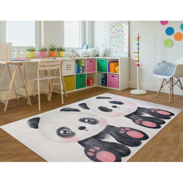 Tappeto bianco e nero per bambini 100x160 cm Panda Friends - Vitaus-image-1