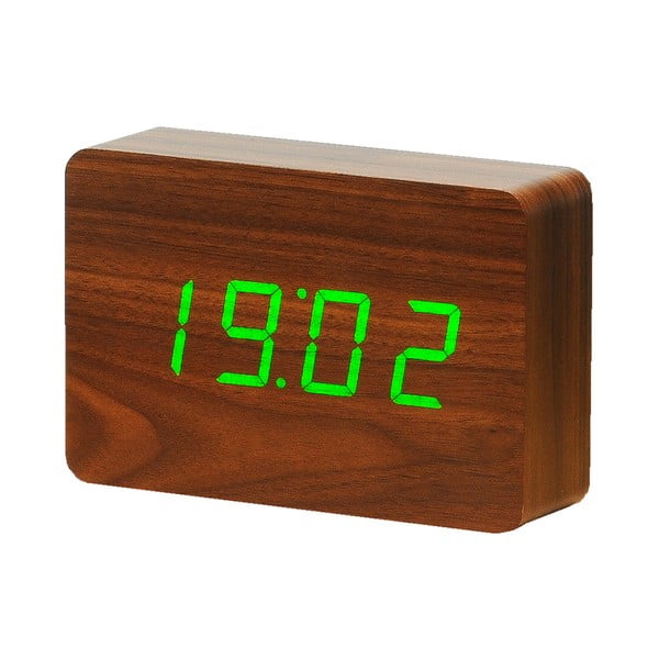 Sveglia marrone scuro con display a LED verde Brick Click Clock - Gingko