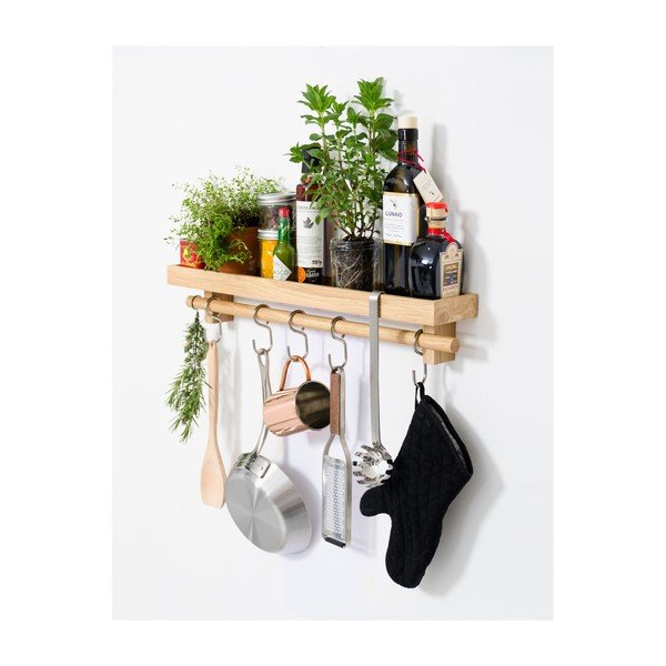 Scaffale in rovere con portautensili da cucina - Wireworks-image-2