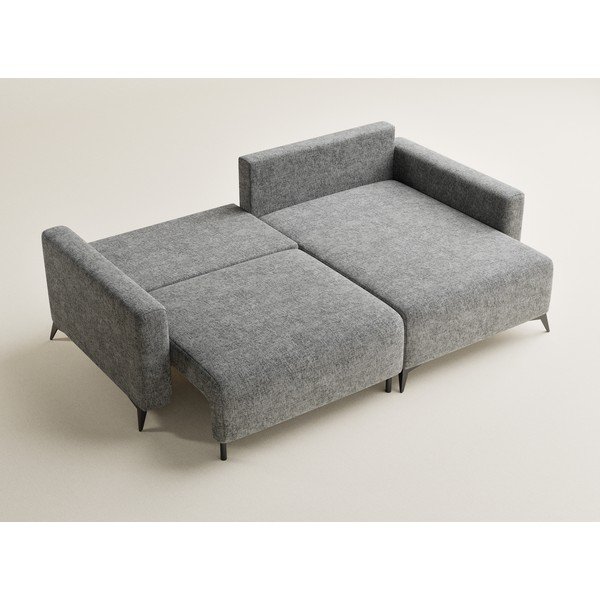 Divano angolare grigio allungabile/con contenitore (con penisola a destra/con chaise lounge) con rivestimento in ciniglia Leon – Maison de Rêve-image-3