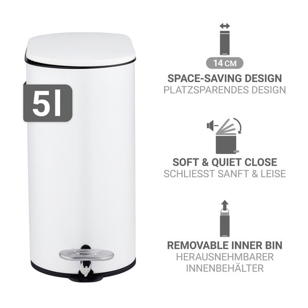 Cestino per la spazzatura bianco opaco in acciaio con pedale 5 l Collungo – Wenko-image-2