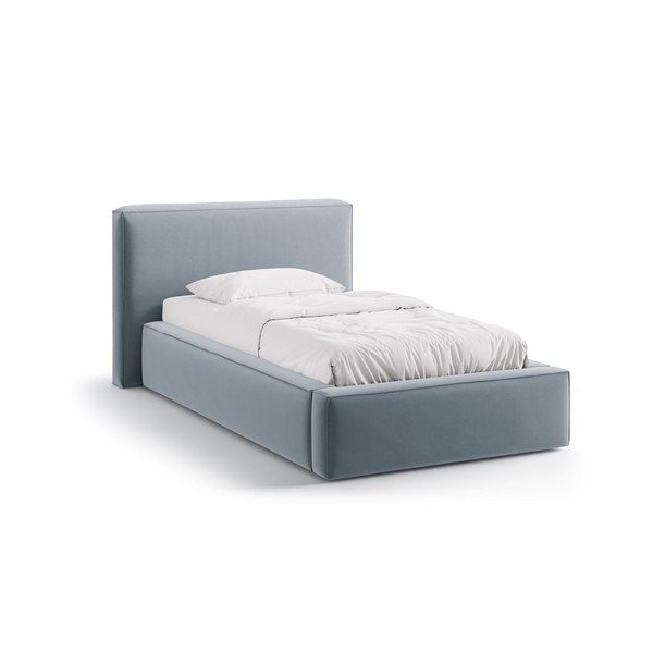 Letto singolo imbottito azzurro con contenitore con rete inclusa 90x200 cm Jodie – Micadoni 