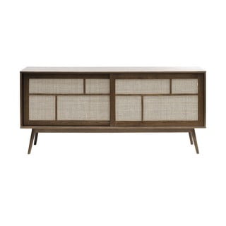 Cassettiera bassa marrone scuro effetto rovere con ante scorrevoli 180x80 cm Barrali - Unique Furniture