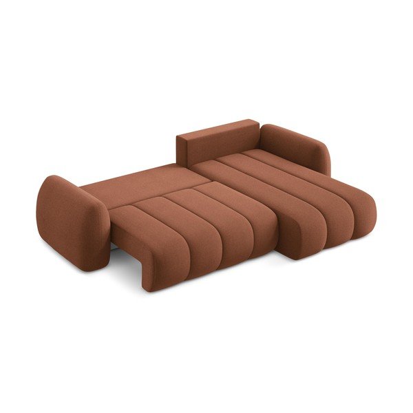 Divano angolare color terracotta allungabile/con contenitore (con penisola a destra/con chaise lounge) con rivestimento in bouclé Pele – Makamii-image-4