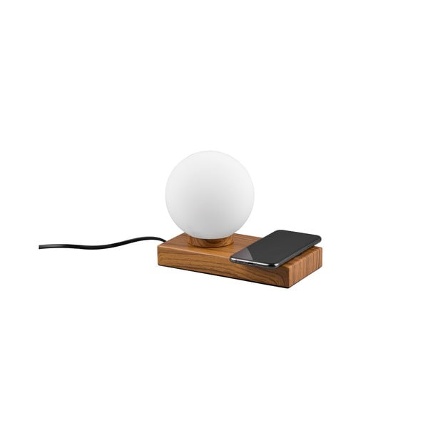 Lampada da tavolo bianco-marrone con caricatore wireless (altezza 15 cm) Chloe - Trio