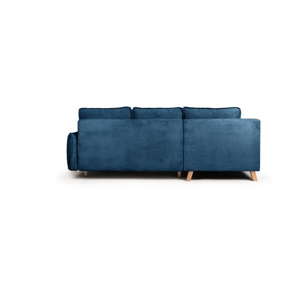 Divano angolare blu allungabile (con penisola a sinistra) con rivestimento in velluto a coste Tori – Bonami Selection-image-4