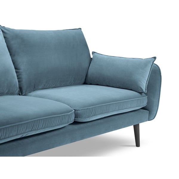 Divano in velluto azzurro con gambe nere, 198 cm Lento - Kooko Home-image-4