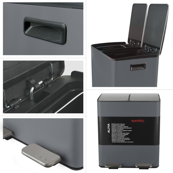 Cestino per la spazzatura grigio scuro in acciaio per raccolta differenziata/con pedale 2x20 l   Aliya – Spirella-image-2