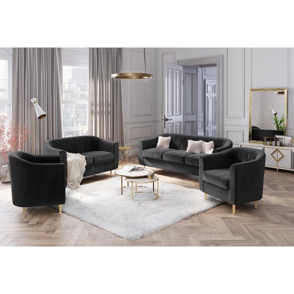 Poltrona in velluto grigio scuro Corde - Kooko Home-image-1