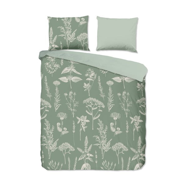 Set lenzuola letto matrimoniale verde in flanella 200x220 cm Herbs - Good Morning