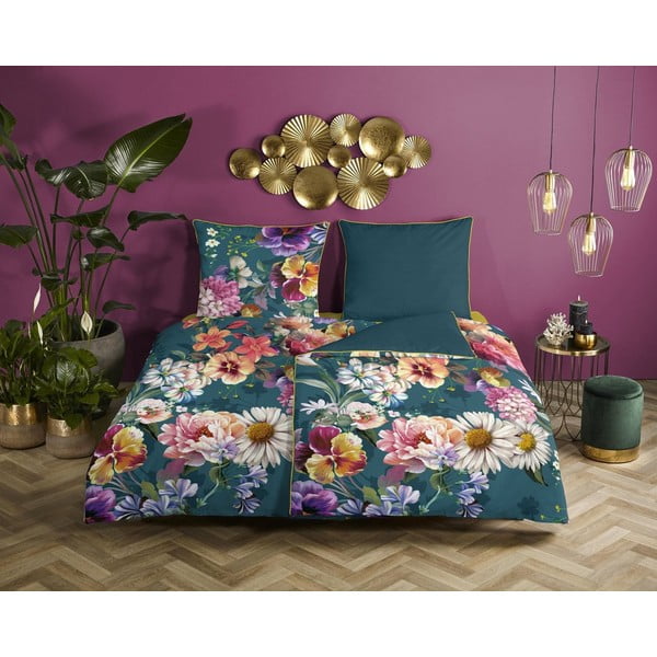 Lenzuolo singolo in cotone organico blu petrolio Sunflower, 140 x 200 cm Organic - Descanso-image-1