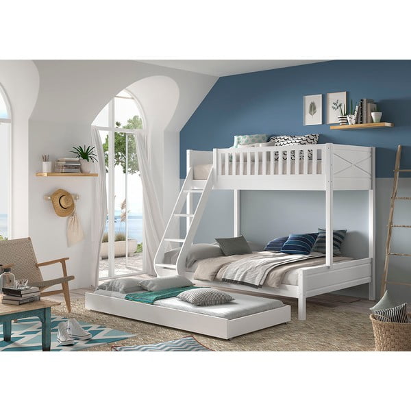 Letto a castello in pino bianco con spazio contenitivo 140x200/90x200 cm SCOTT - Vipack-image-1