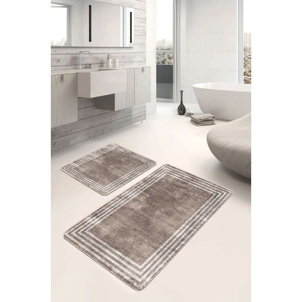 Set di tappetini per il bagno marroni in velluto 2 pz 60x100 cm – Mila Home-image-1
