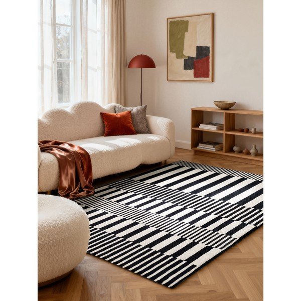 Tappeto bianco e nero in lana tessuto a mano 120x180 cm Stryve Pulse – Elle Decoration-image-1