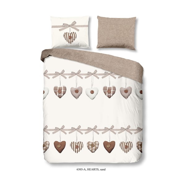 Biancheria da letto in cotone beige e bianco, 200 x 200 cm Hearts - Good Morning