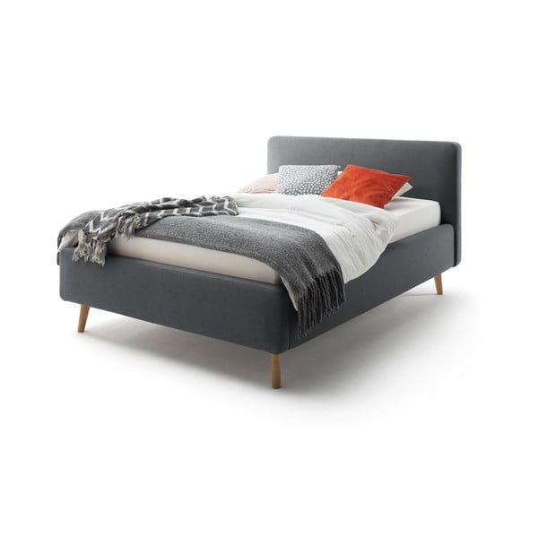 Letto matrimoniale imbottito grigio scuro con contenitore con griglia 140x200 cm Mattis - Meise Möbel