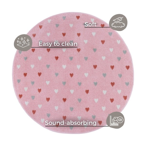 Tappeto rosa per bambini ø 100 cm Little Hearts - Hanse Home-image-4