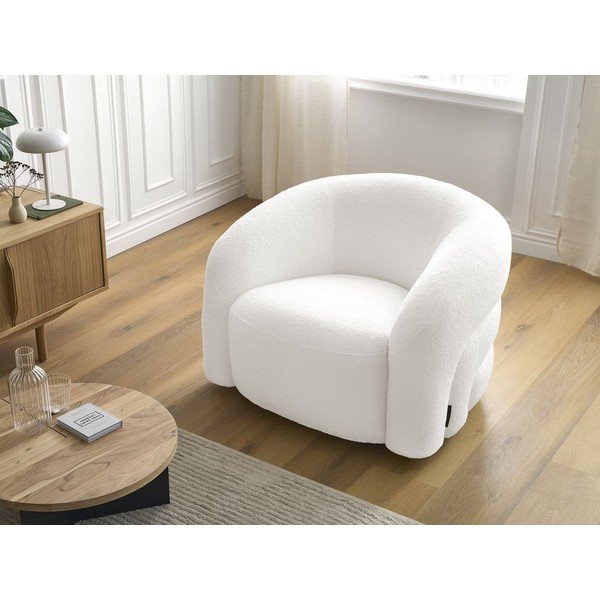 Poltrona bianca girevole con rivestimento in bouclé Elina – Bobochic Paris-image-1