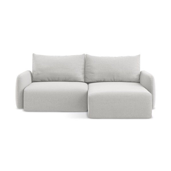 Divano angolare grigio chiaro allungabile/con contenitore (con penisola a destra/con chaise lounge) con rivestimento in velluto Kalena – Makamii