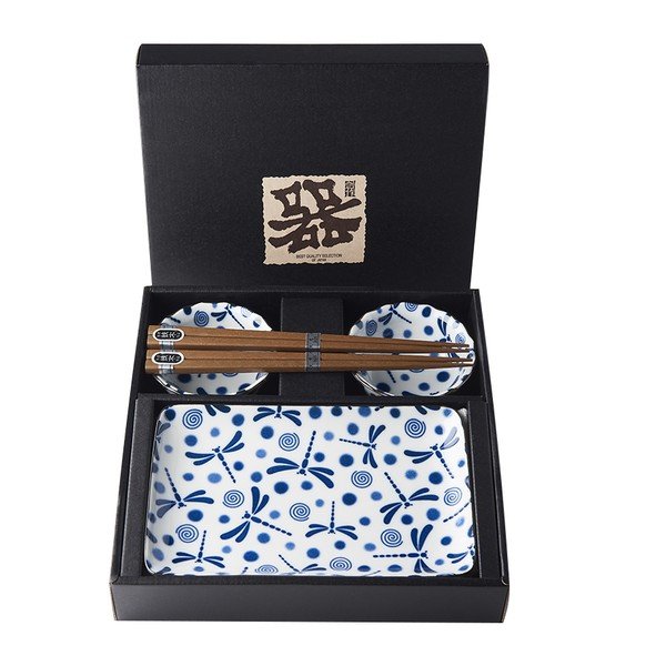 Set da 6 pezzi di piatti da sushi in ceramica bianca e blu Blue Dragonfly - MIJ-image-3