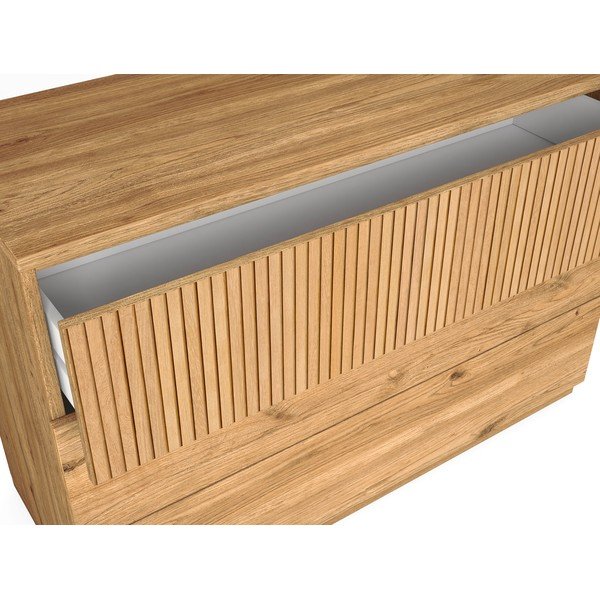 Cassettiera bassa in rovere decorato in colore naturale 100x72 cm Rayana - Marckeric-image-2