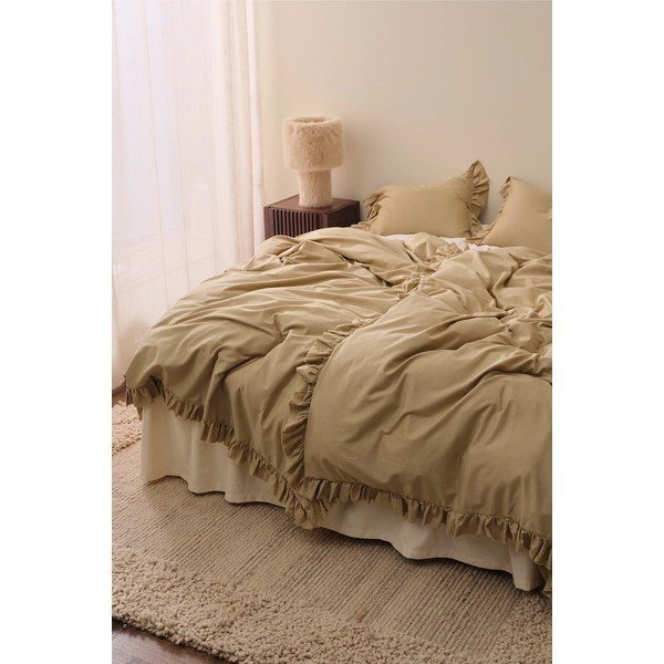 Set copripiumino e federa verde chiaro/color kaki in raso di cotone per letto singolo 150x210 cm Gloria – Ellos Home-image-1