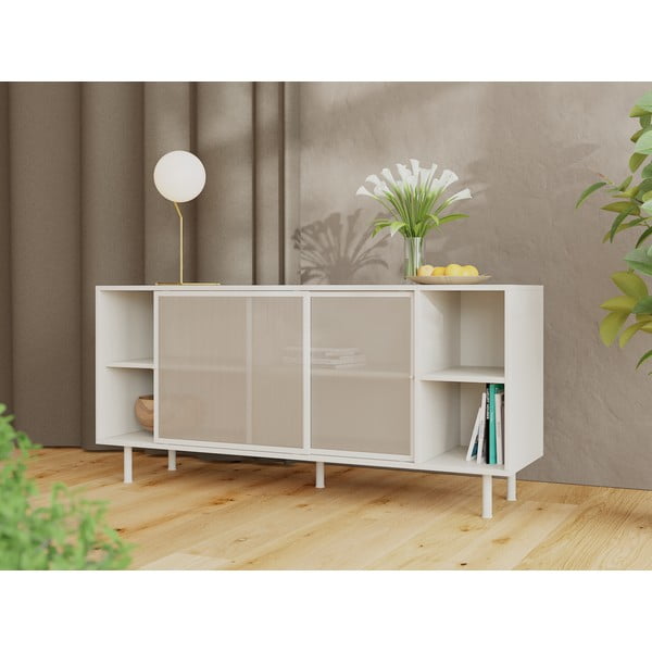 Cassettiera grigia in metallo con porte scorrevoli 160x75x47 cm Veep – Unique Furniture-image-1