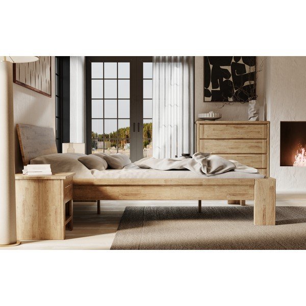 Cassettiera bassa marrone in rovere massiccio 105x96 cm Timo – Olivia Living-image-3