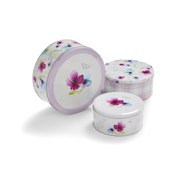 Sada 3 cínových úložných boxů na dezerty Cooksmart England Chatsworth Floral