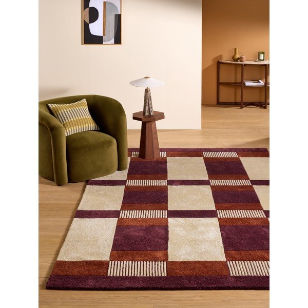Tappeto burgundy/color crema in fibre riciclate tessuto a mano 200x290 cm Franka – MADE-image-1