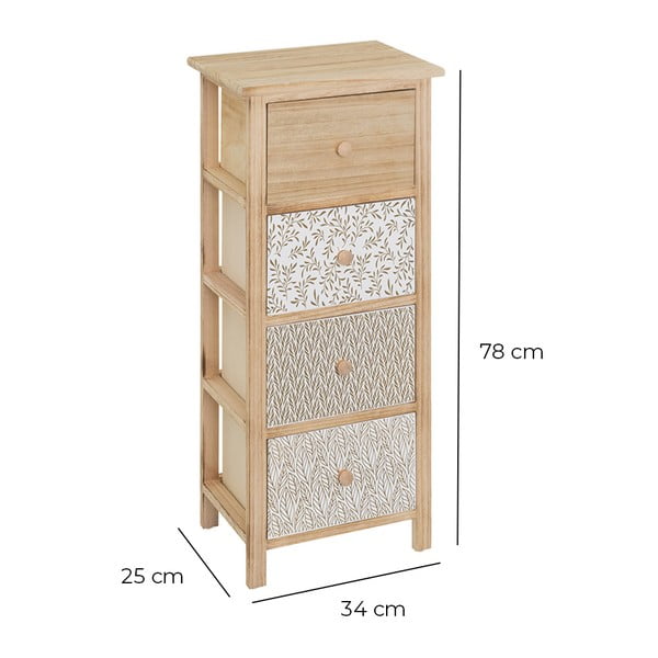 Cassettiera alta in legno massiccio di pavlovnia in colore naturale 34x78 cm - Casa Selección-image-2