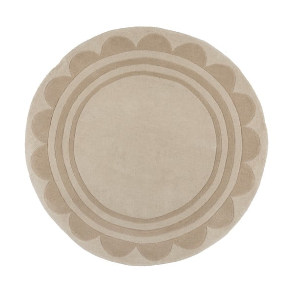 Tappeto rotondo in lana tessuto a mano in colore naturale ø 120 cm Lois Scallop - Flair Rugs