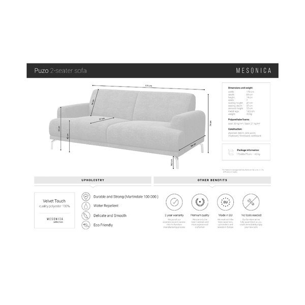 Divano in velluto blu Puzo, 170 cm Puzzo - MESONICA-image-4