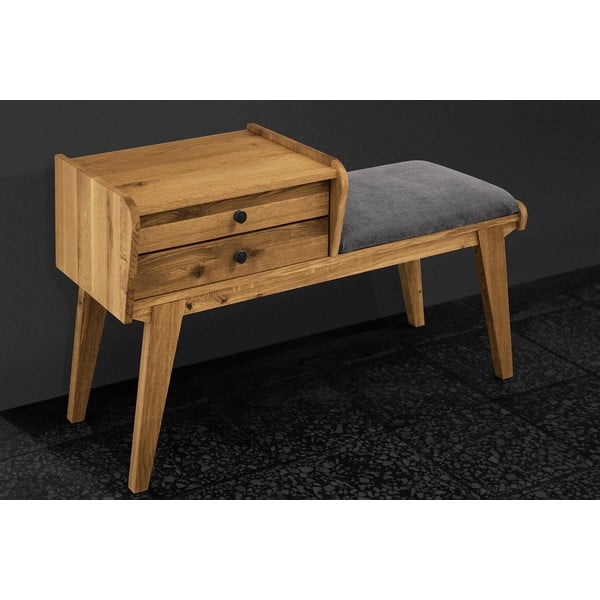 Panca con cassetti in legno di quercia con seduta grigio chiaro Retro - The Beds-image-3