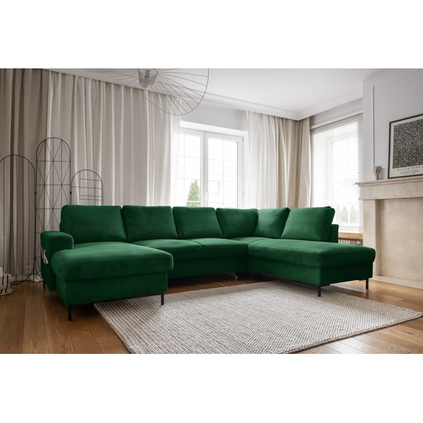 Divano letto angolare in velluto a coste verde scuro (angolo destro) Lofty Lilly - Miuform-image-3