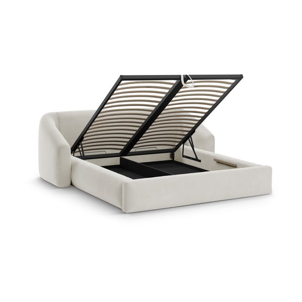 Letto matrimoniale imbottito beige con contenitore con rete inclusa 160x200 cm Campi – Cosmopolitan Design-image-1