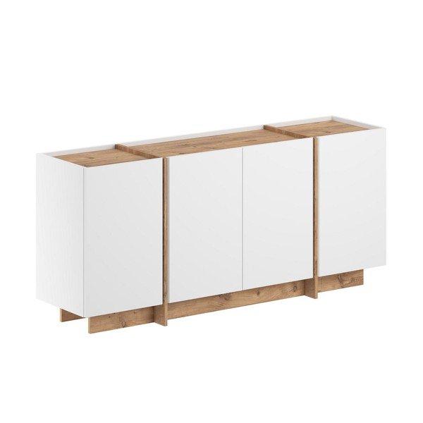 Credenza bianca con effetto pino con apertura per cavi 180x80x45 cm Dorma – Kalune Design
