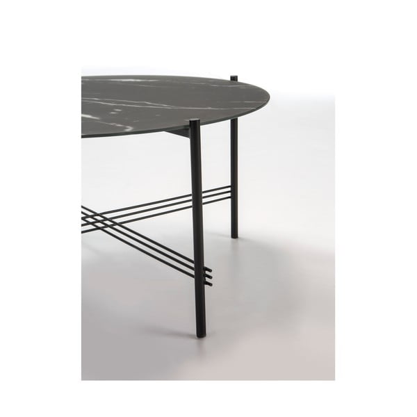 Tavolino nero con piano in vetro con decoro in marmo , ø 84 cm Kendall - Marckeric-image-2