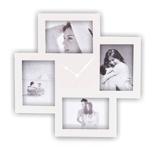 Orologio da parete bianco con cornici di foto Collage - Tomasucci